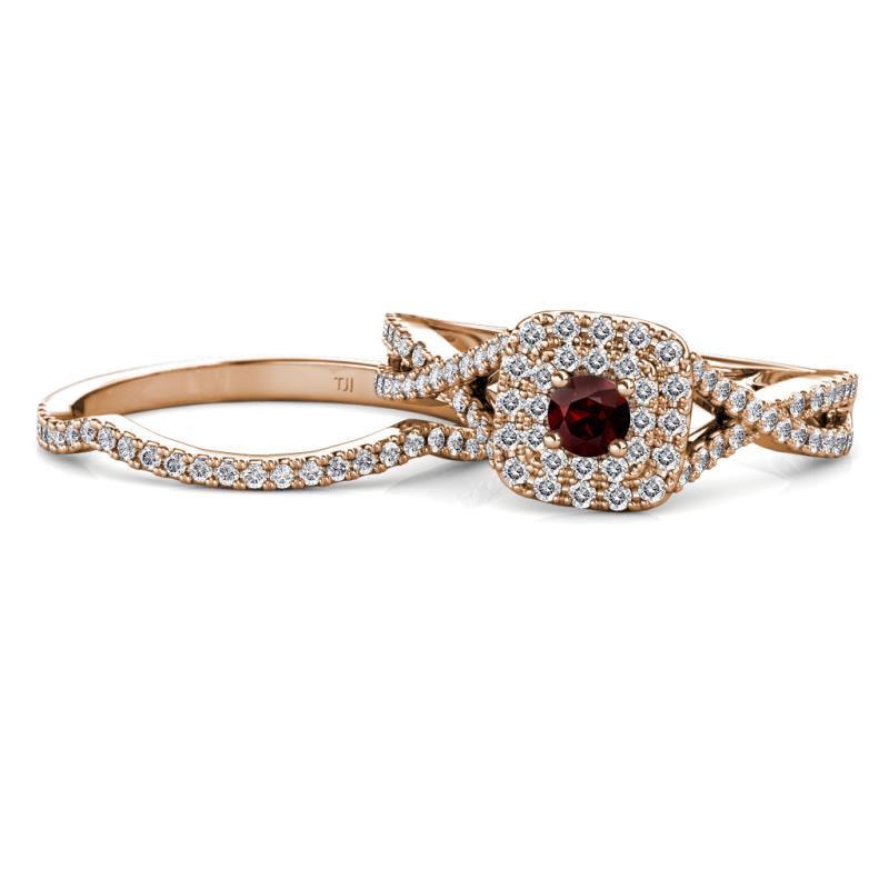 Maisie  Prima 0.65 ctw Red Garnet (3.80 mm) Halo Bridal Set Ring 