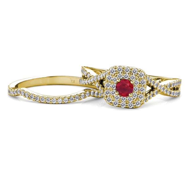 Maisie  Prima 0.63 ctw Ruby (3.80 mm) Halo Bridal Set Ring 