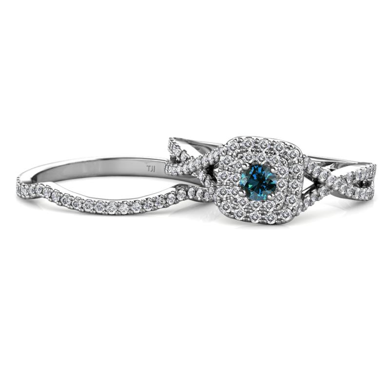 Maisie  Prima 0.62 ctw Blue Diamond (3.80 mm) Halo Bridal Set Ring 