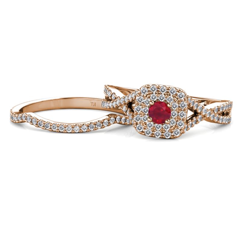 Maisie  Prima 0.63 ctw Ruby (3.80 mm) Halo Bridal Set Ring 