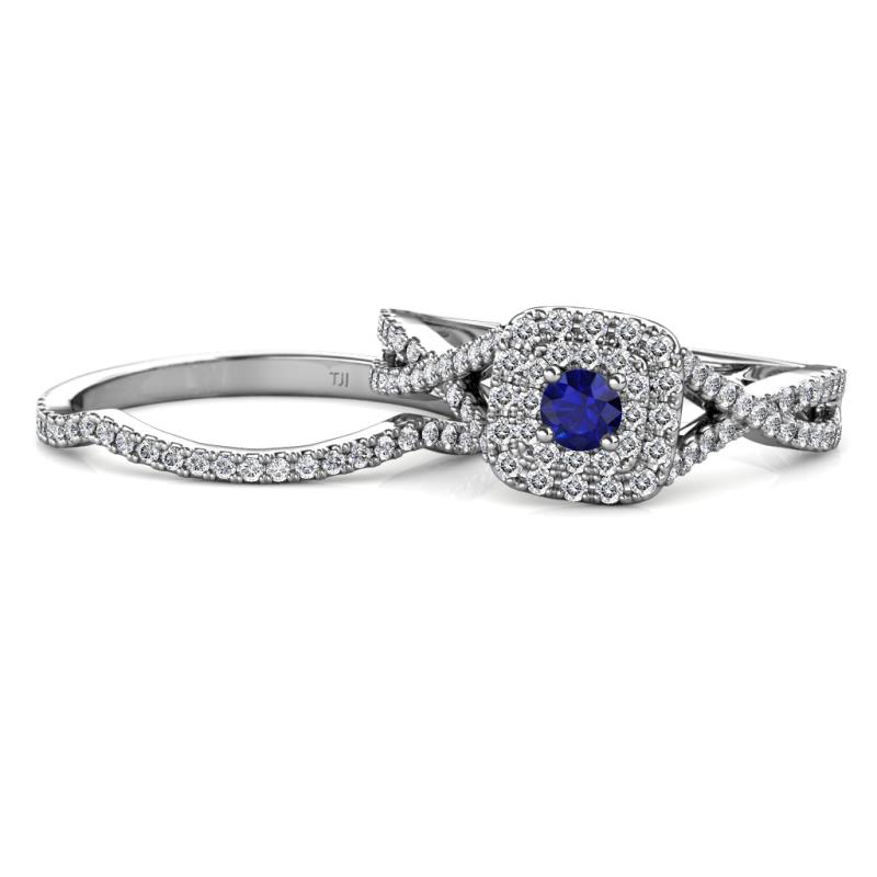Maisie  Prima 0.63 ctw Blue Sapphire (3.80 mm) Halo Bridal Set Ring 
