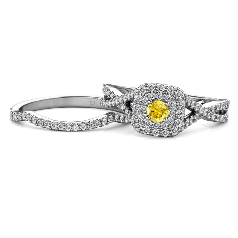 Maisie  Prima 0.63 ctw Yellow Sapphire (3.80 mm) Halo Bridal Set Ring 