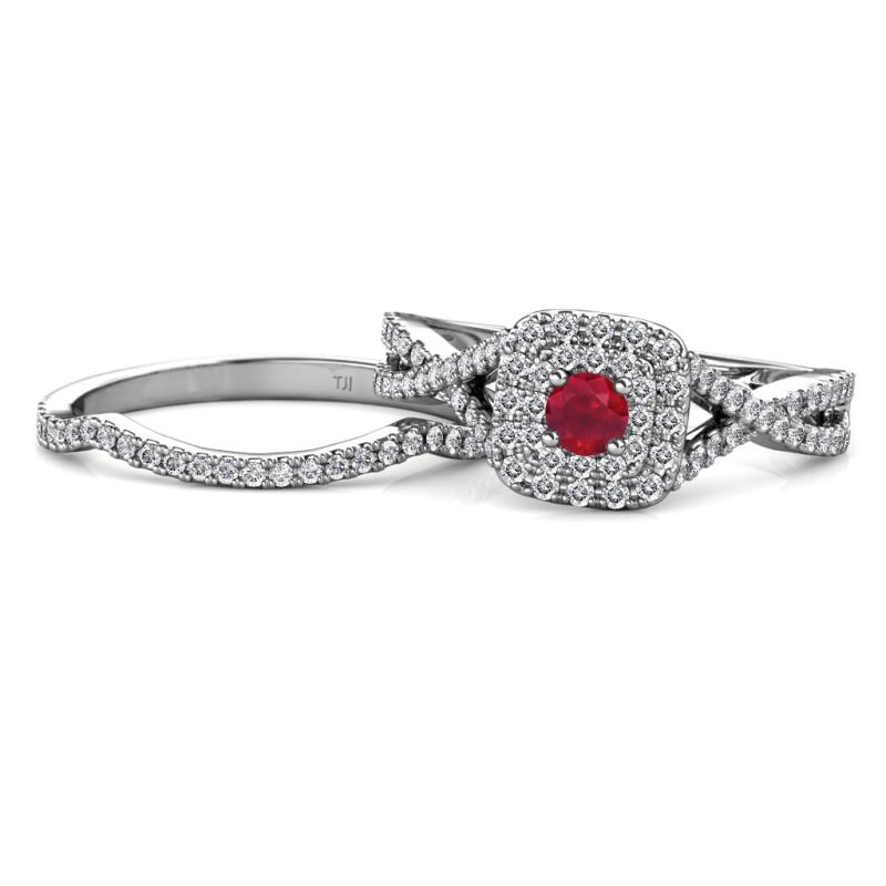 Maisie  Prima 0.63 ctw Ruby (3.80 mm) Halo Bridal Set Ring 