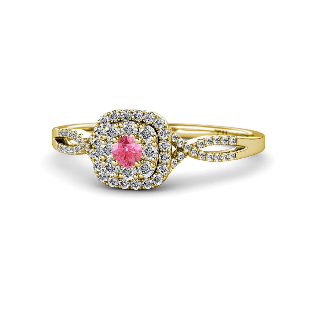 Yesenia Prima Pink Tourmaline and Diamond Halo Engagement Ring 