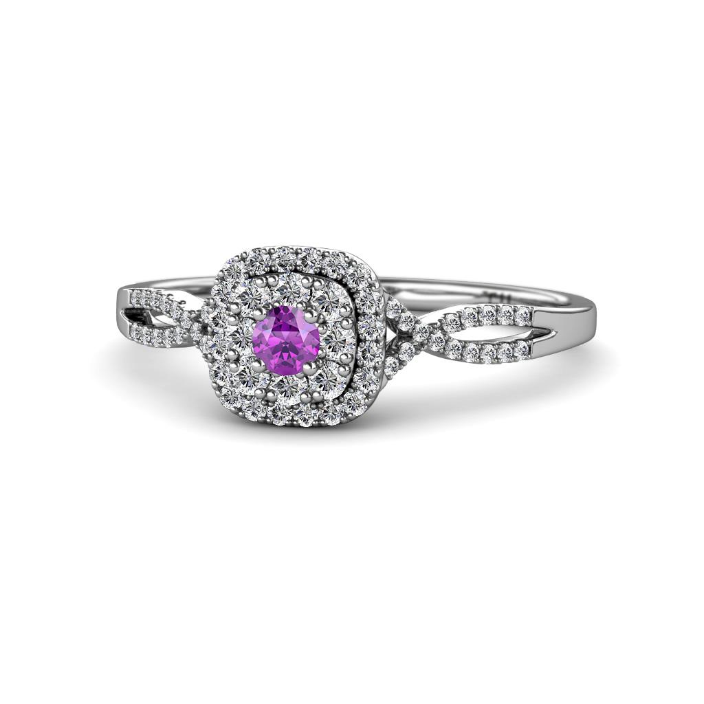 Yesenia Prima Amethyst and Diamond Halo Engagement Ring 