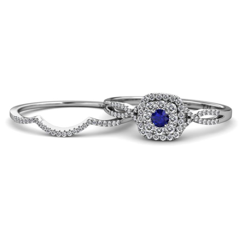 Yesenia Prima Blue Sapphire and Diamond Halo Bridal Set Ring 