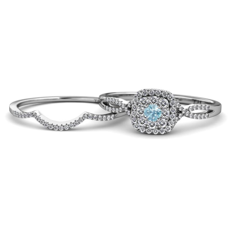 Yesenia Prima Aquamarine and Diamond Halo Bridal Set Ring 