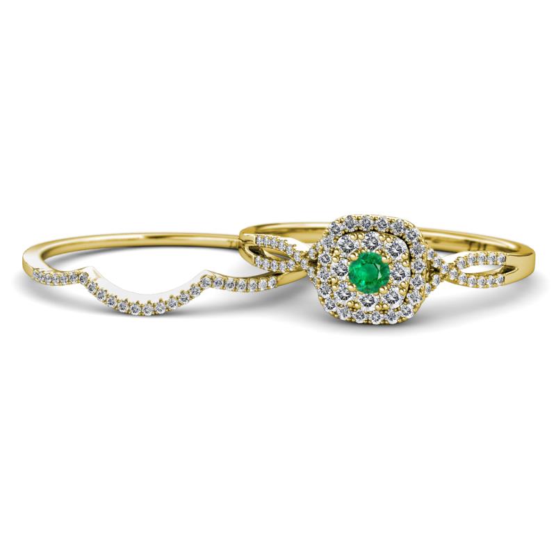 Yesenia Prima Emerald and Diamond Halo Bridal Set Ring 