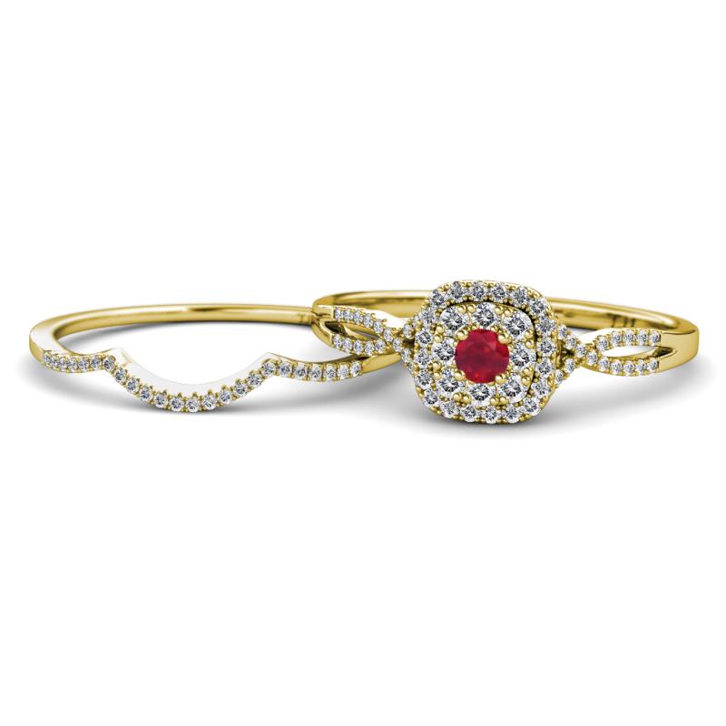 Yesenia Prima Ruby and Diamond Halo Bridal Set Ring 