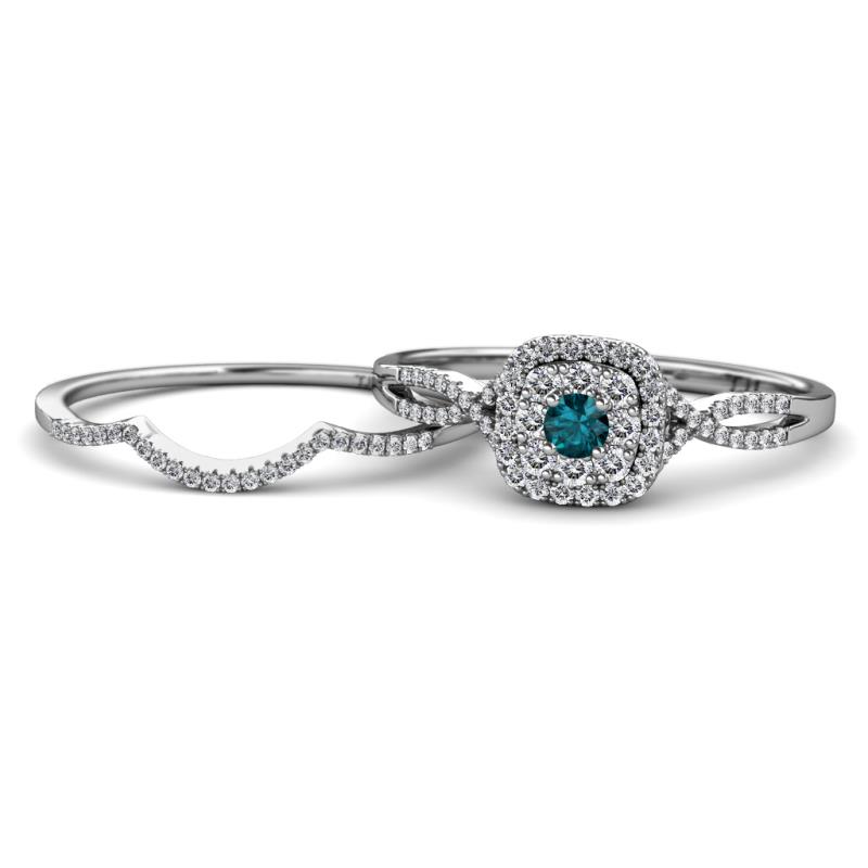 Yesenia Prima London Blue Topaz and Diamond Halo Bridal Set Ring 