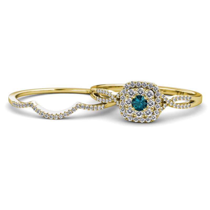 Yesenia Prima London Blue Topaz and Diamond Halo Bridal Set Ring 