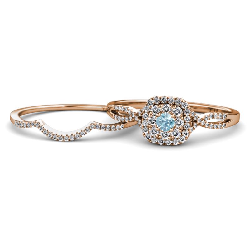 Yesenia Prima Aquamarine and Diamond Halo Bridal Set Ring 