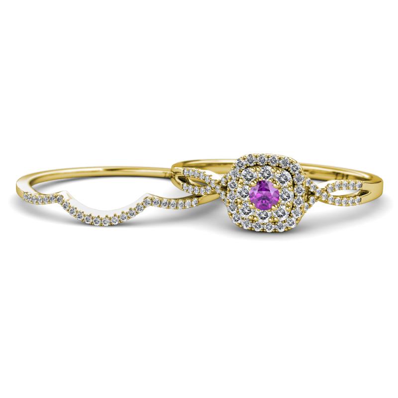 Yesenia Prima Amethyst and Diamond Halo Bridal Set Ring 