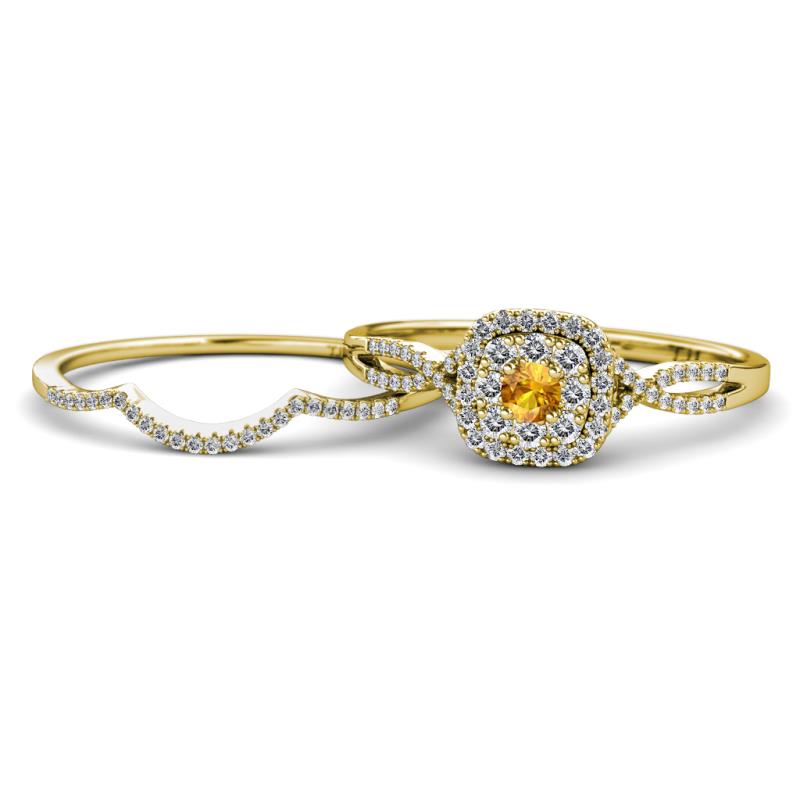 Yesenia Prima Citrine and Diamond Halo Bridal Set Ring 
