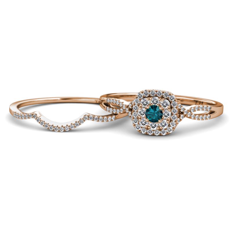 Yesenia Prima London Blue Topaz and Diamond Halo Bridal Set Ring 