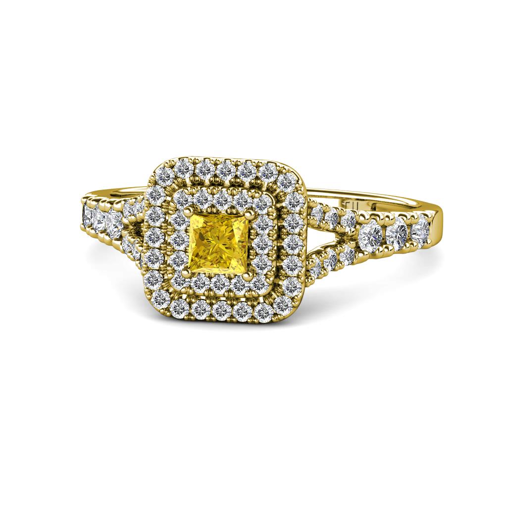 Zinnia Prima Yellow Sapphire and Diamond Double Halo Engagement Ring 