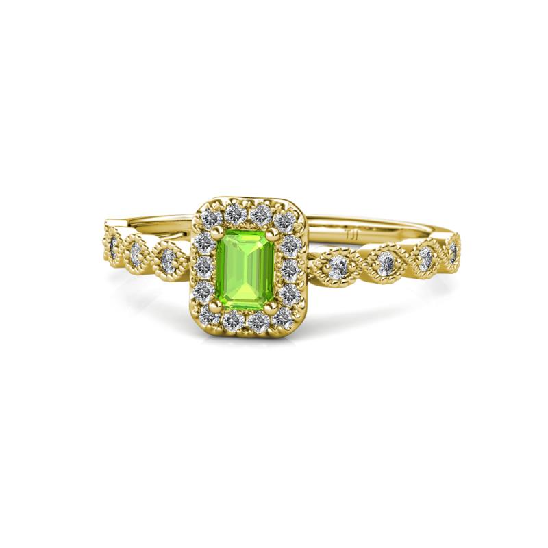 Gloria Prima Emerald Cut Peridot and Diamond Halo Engagement Ring 