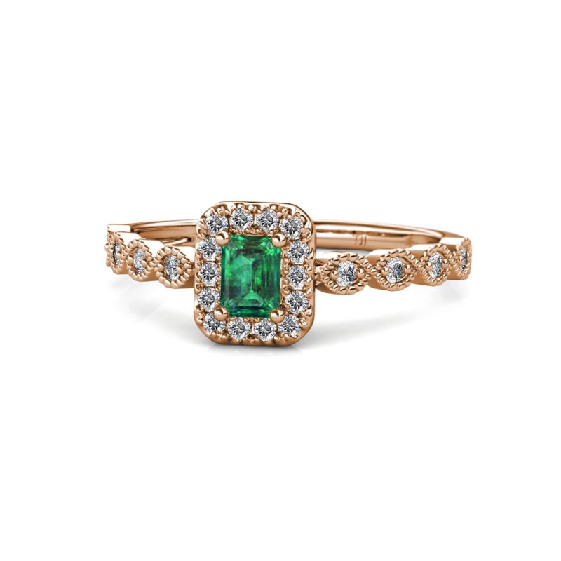 Gloria Prima Emerald Cut Emerald and Diamond Halo Engagement Ring 