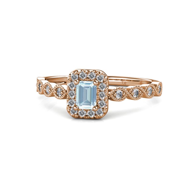 Gloria Prima Emerald Cut Aquamarine and Diamond Halo Engagement Ring 