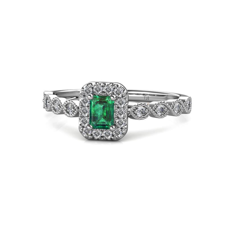 Gloria Prima Emerald Cut Emerald and Diamond Halo Engagement Ring 