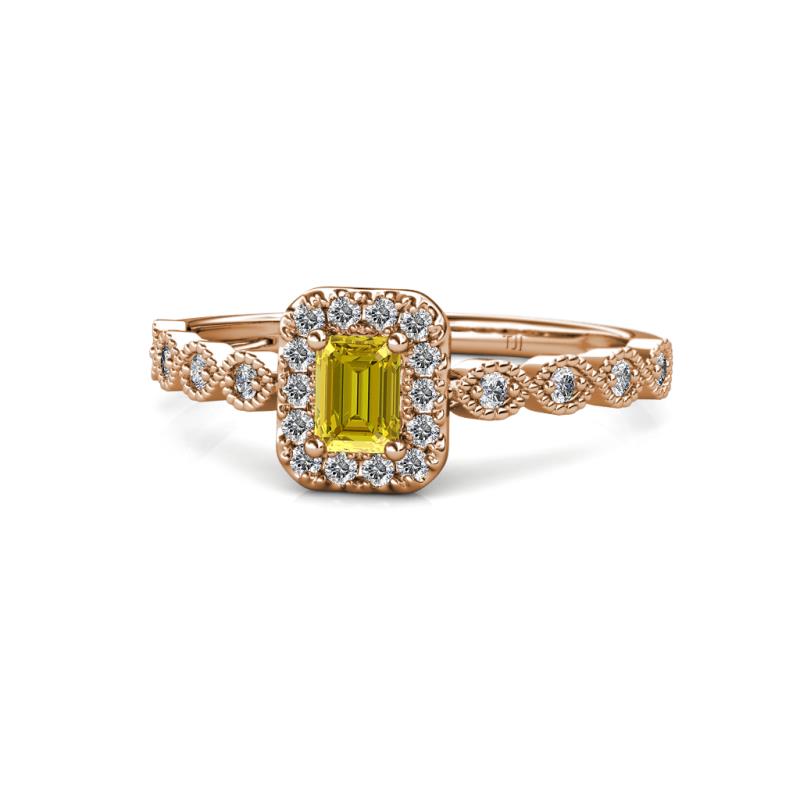 Gloria Prima Emerald Cut Yellow Sapphire and Diamond Halo Engagement Ring 