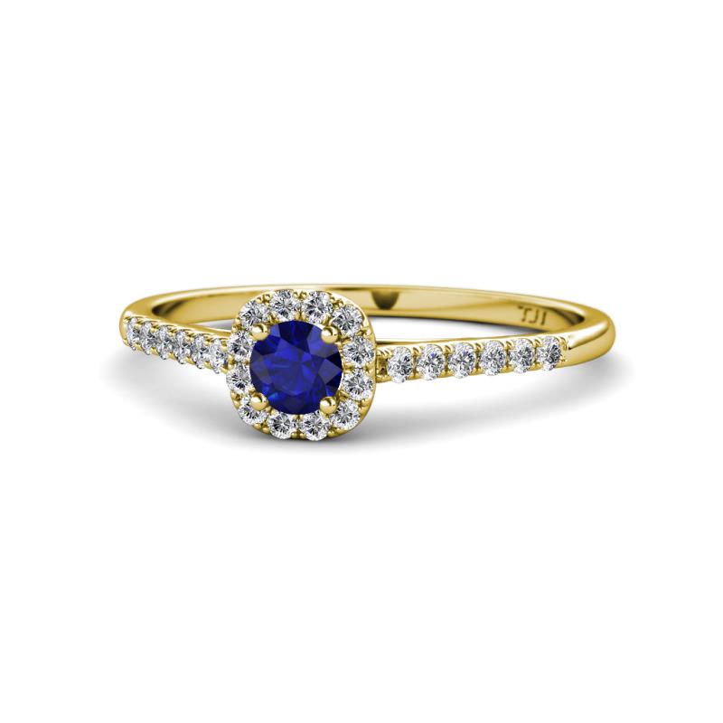 Selena Prima Blue Sapphire and Diamond Halo Engagement Ring 