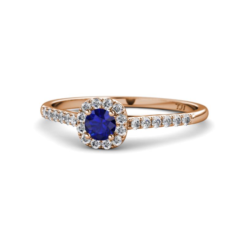 Selena Prima Blue Sapphire and Diamond Halo Engagement Ring 