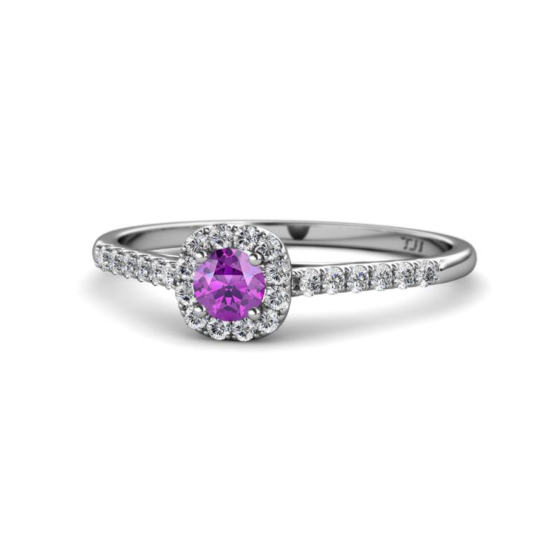 Selena Prima Amethyst and Diamond Halo Engagement Ring 