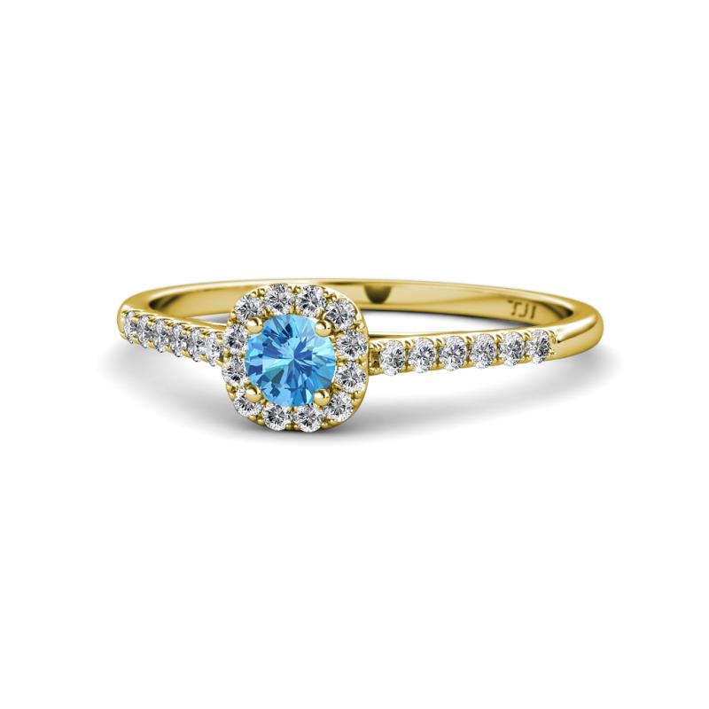 Selena Prima Blue Topaz and Diamond Halo Engagement Ring 