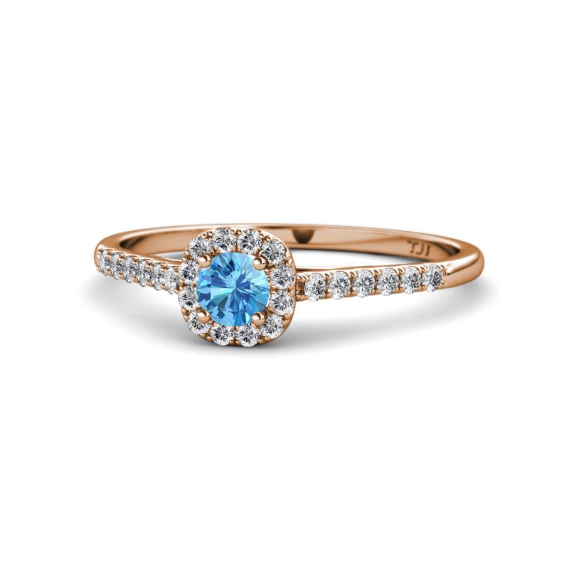 Selena Prima Blue Topaz and Diamond Halo Engagement Ring 
