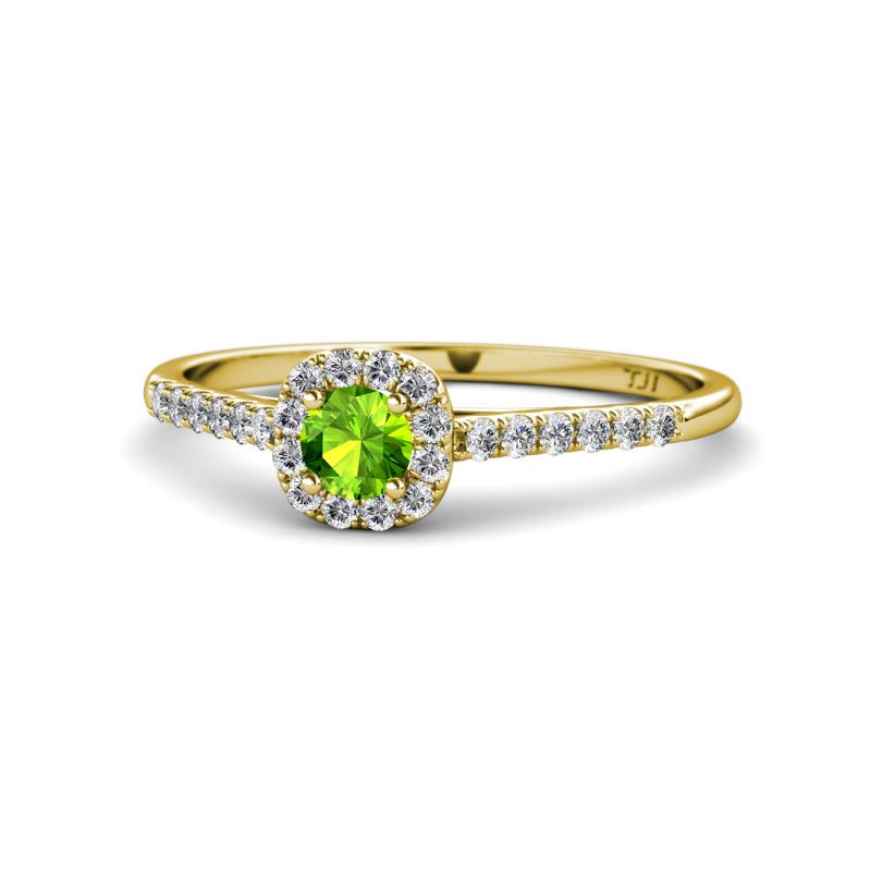 Selena Prima Peridot and Diamond Halo Engagement Ring 