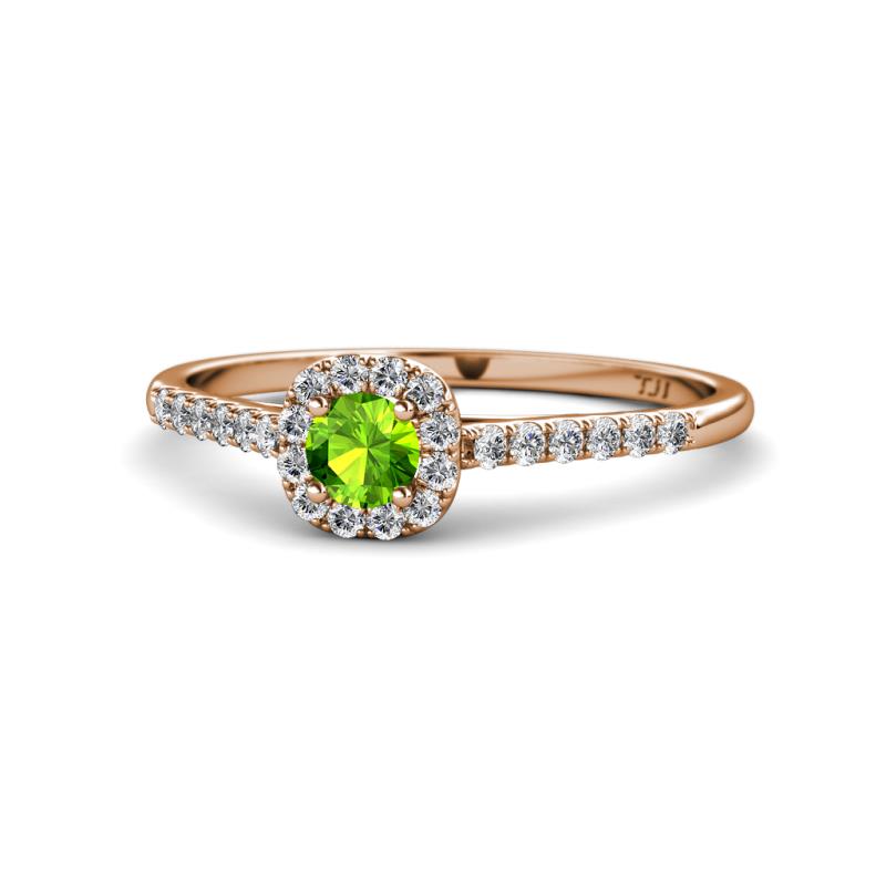 Selena Prima Peridot and Diamond Halo Engagement Ring 