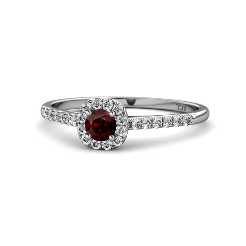 Selena Prima Red Garnet and Diamond Halo Engagement Ring 