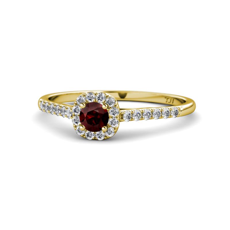 Selena Prima Red Garnet and Diamond Halo Engagement Ring 