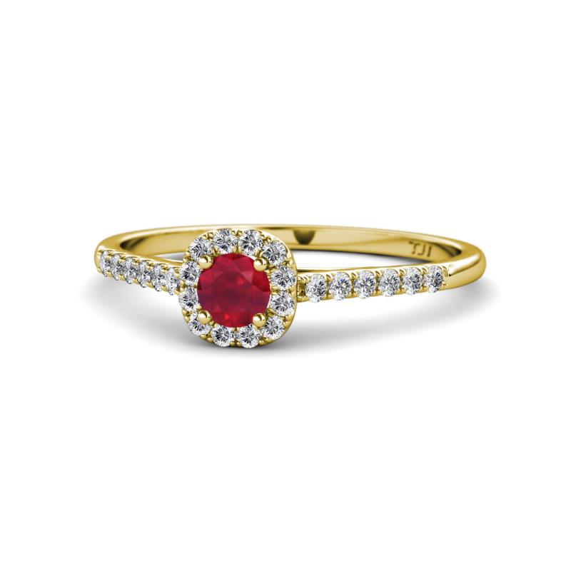 Selena Prima Ruby and Diamond Halo Engagement Ring 