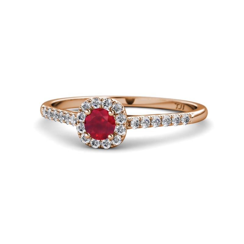 Selena Prima Ruby and Diamond Halo Engagement Ring 