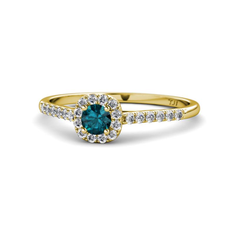 Selena Prima London Blue Topaz and Diamond Halo Engagement Ring 