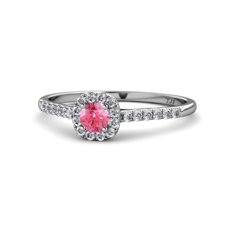Selena Prima Pink Tourmaline and Diamond Halo Engagement Ring 