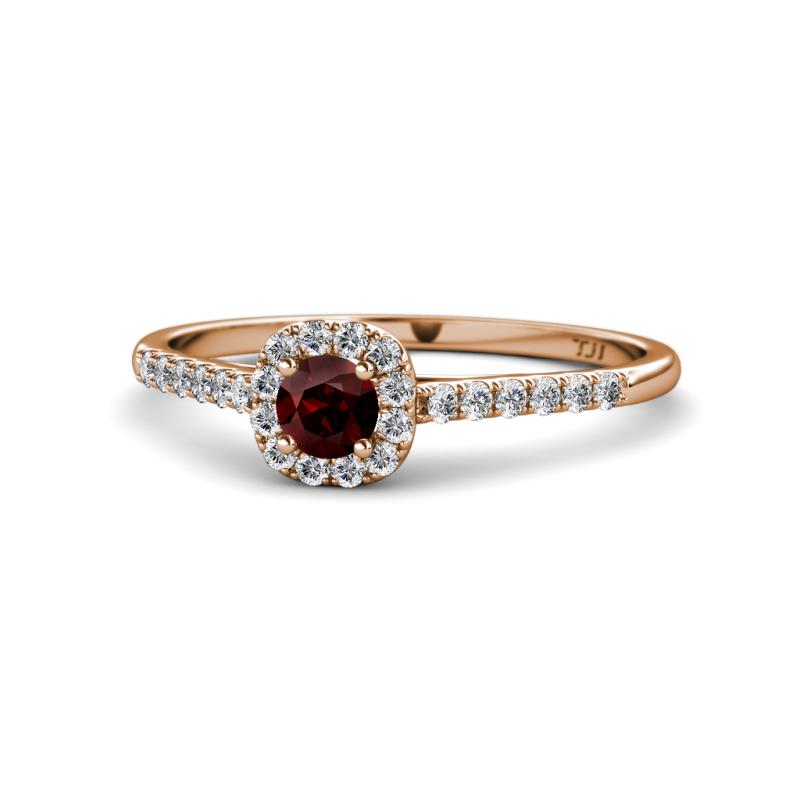 Selena Prima Red Garnet and Diamond Halo Engagement Ring 