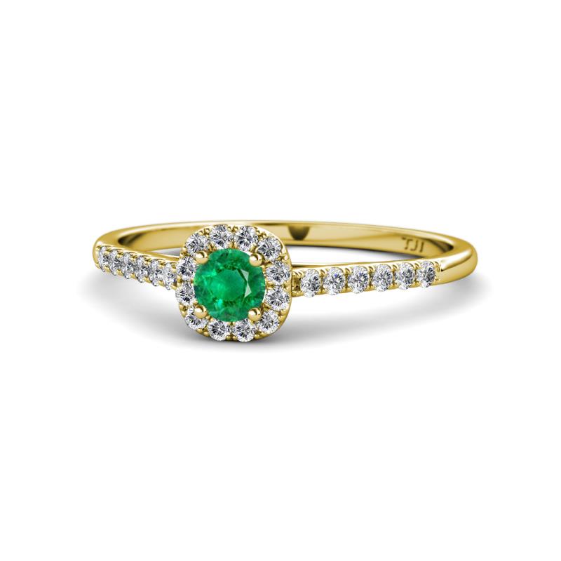 Selena Prima Emerald and Diamond Halo Engagement Ring 