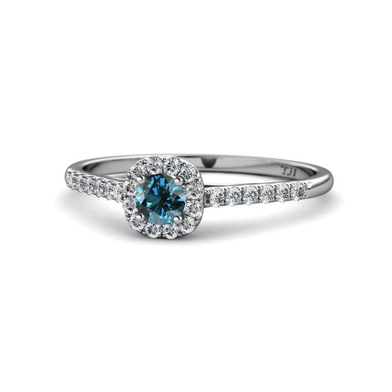 Selena Prima Blue and White Diamond Halo Engagement Ring 