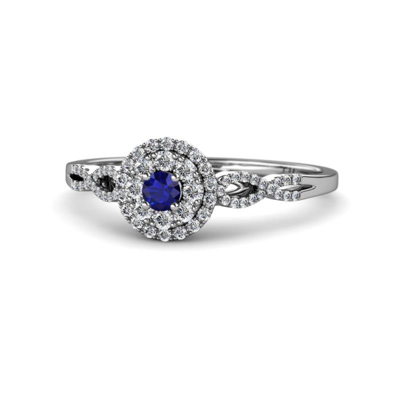 Iliana Prima Blue Sapphire and Diamond Halo Engagement Ring 