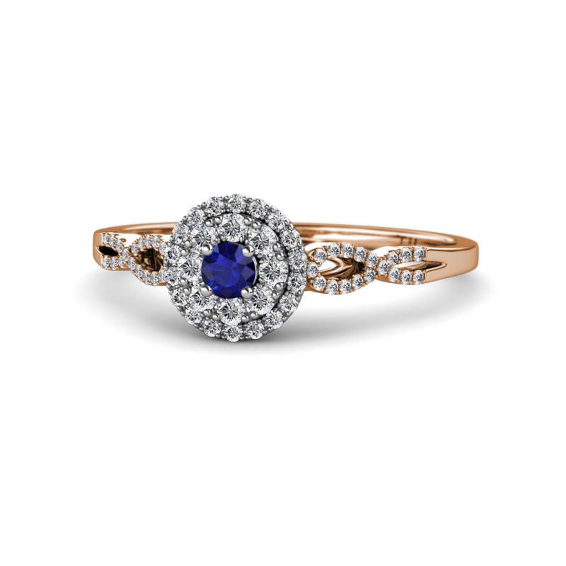Iliana Prima Blue Sapphire and Diamond Halo Engagement Ring 