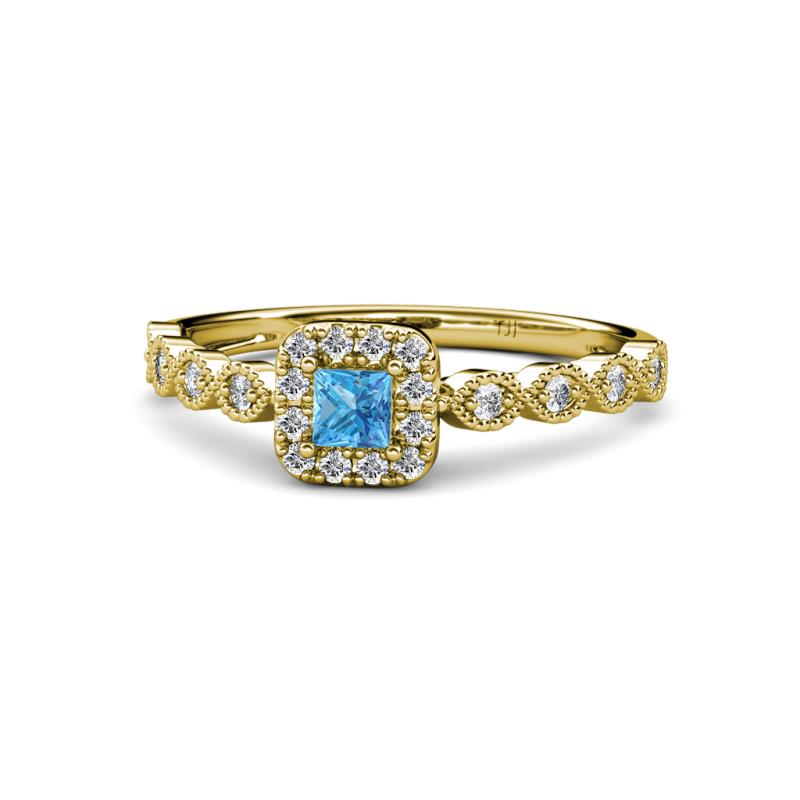 Mavis Prima Blue Topaz and Diamond Infinity Halo Engagement Ring 
