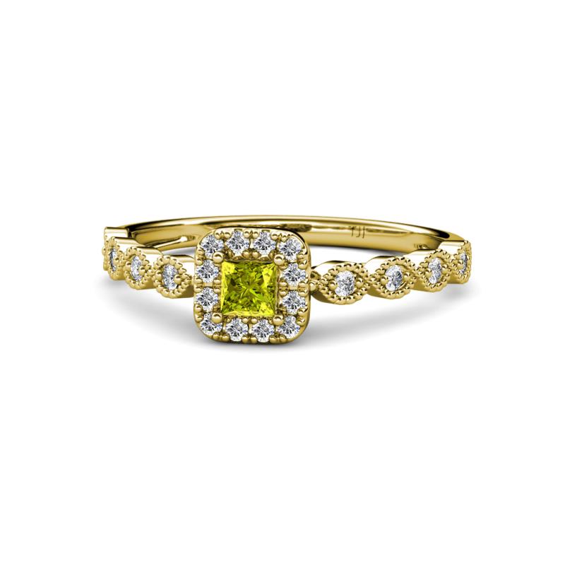 Mavis Prima Yellow and White Diamond Infinity Halo Engagement Ring 