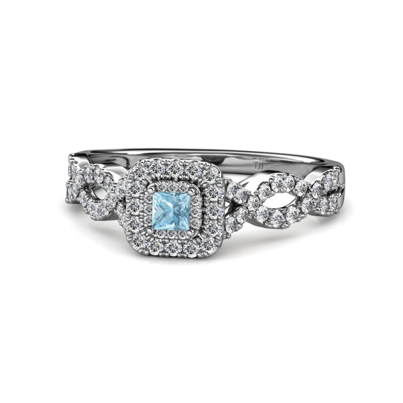 Eyana Prima Aquamarine and Diamond Infinity Halo Engagement Ring 