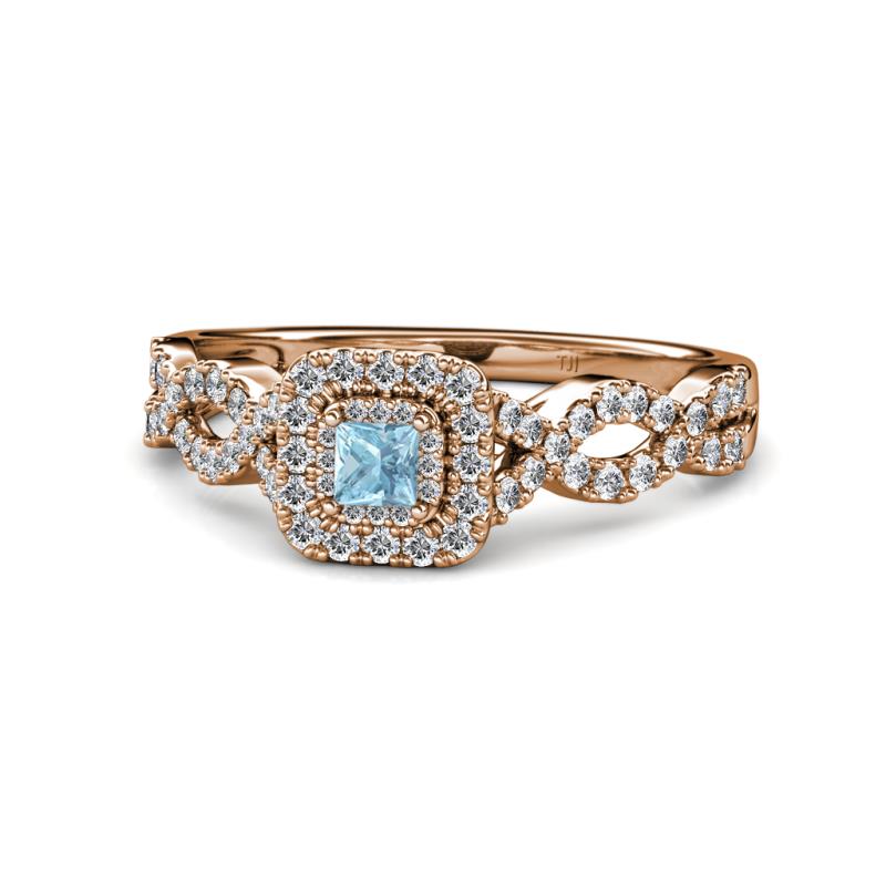 Eyana Prima Aquamarine and Diamond Infinity Halo Engagement Ring 