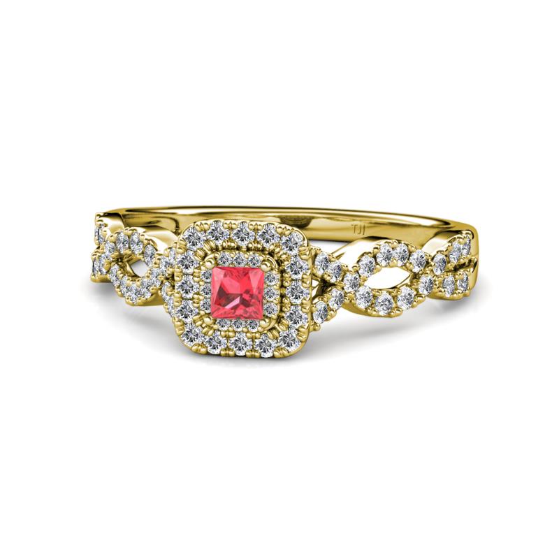 Eyana Prima Pink Tourmaline and Diamond Infinity Halo Engagement Ring 