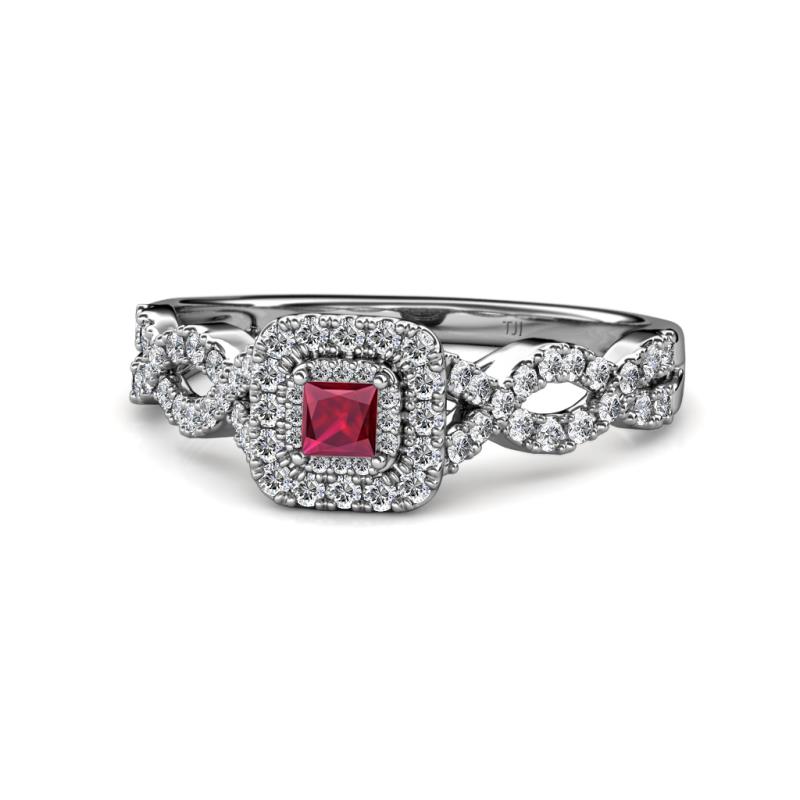 Eyana Prima Ruby and Diamond Infinity Halo Engagement Ring 
