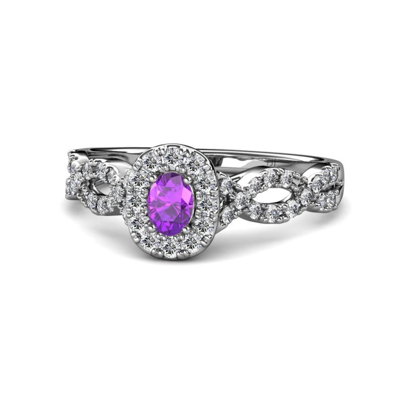 Susan Prima Amethyst and Diamond Halo Engagement Ring 